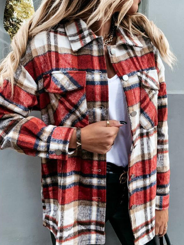  Moveposition™ Long Sleeve Plaid Print Casual Jacket-Move Position