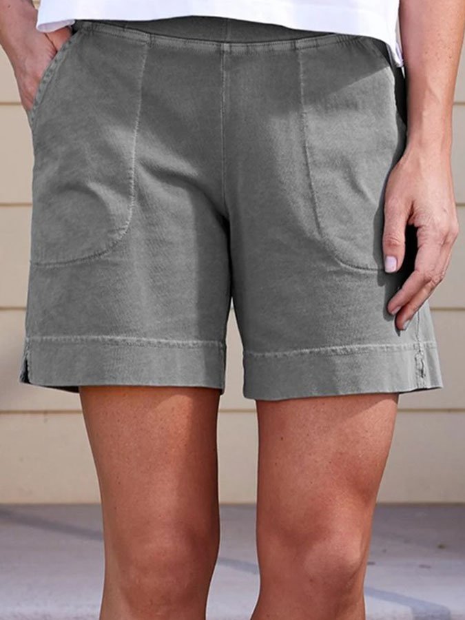 Casual Pure Slant Pocket Cotton And Linen Shorts-Move Position