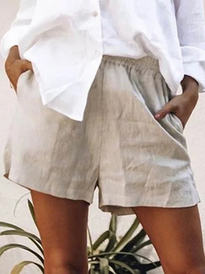 Women's Cotton Linen Casual Simple Shorts-Move Position