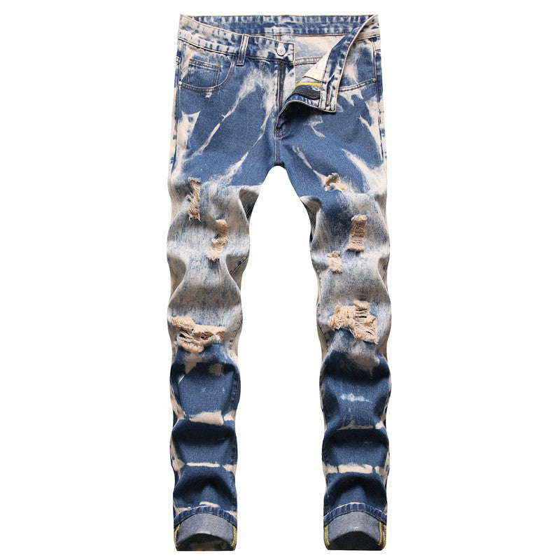 Jeans Straight loose tie dyed blue fashion-Move Position