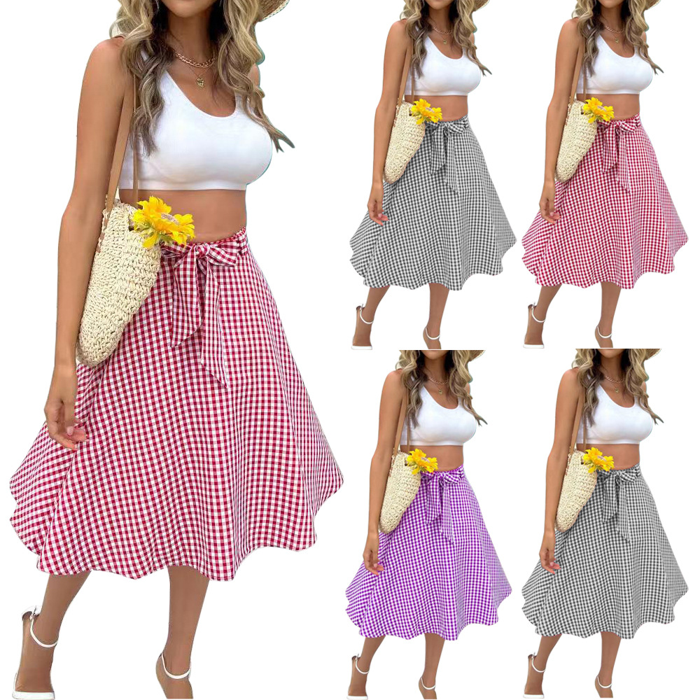 Trendy Plaid Print Waist Belt Skirt