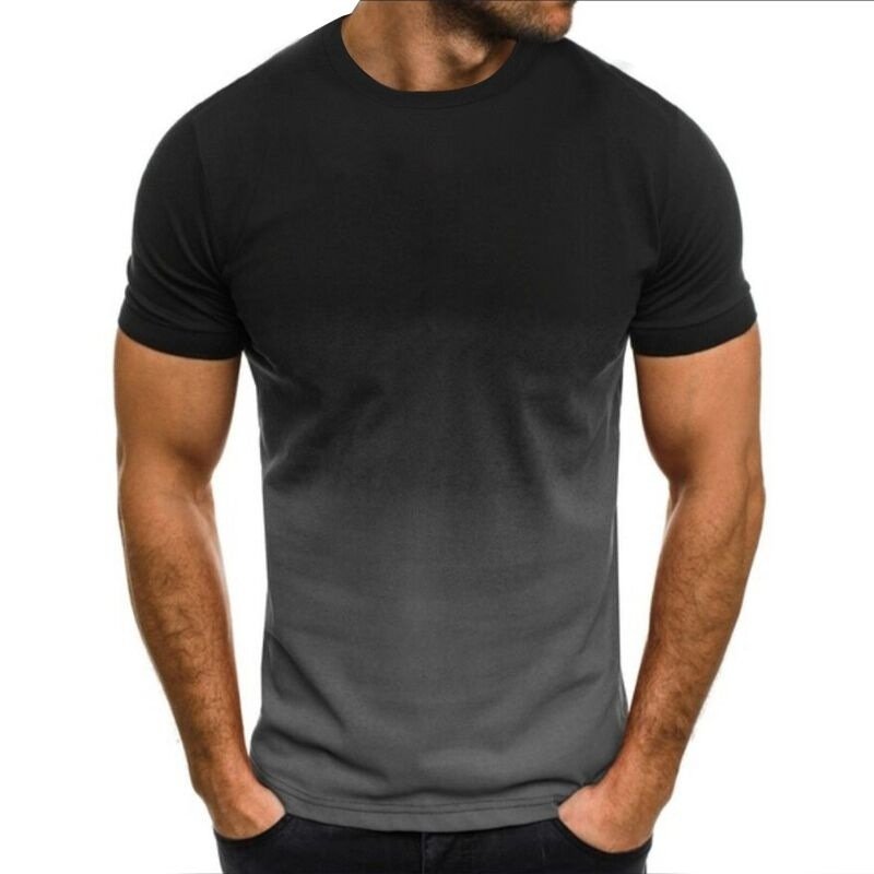  Gradient Print Round Neck Short Sleeve T-Shirt Fitness-Move Position
