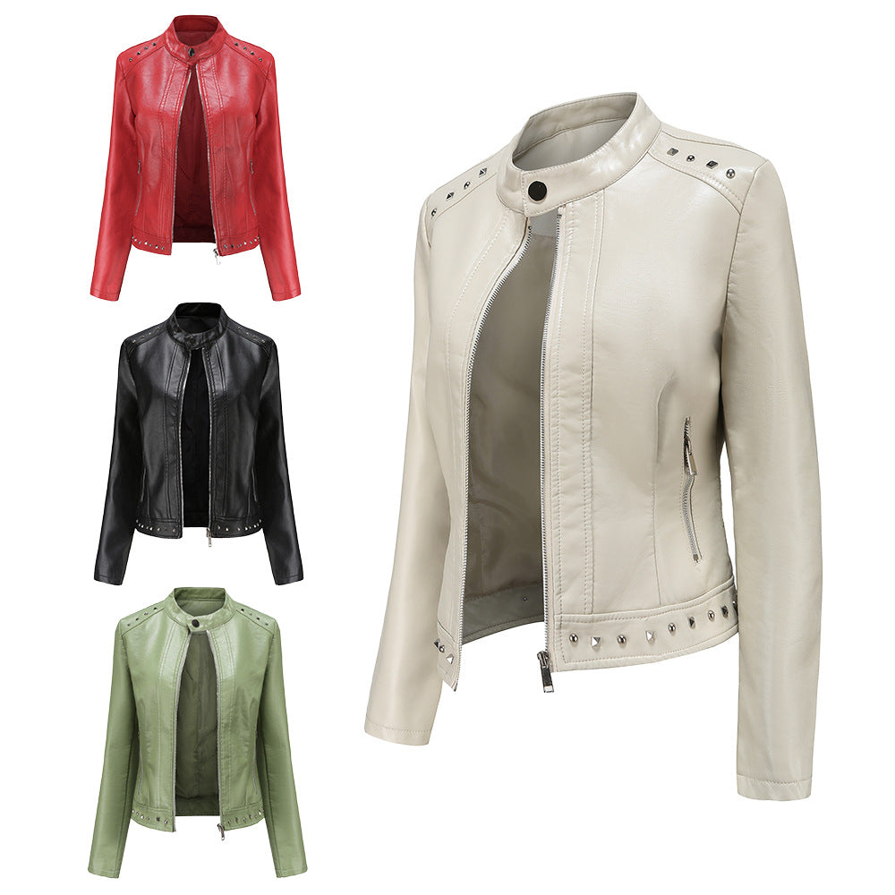 Rivet motorcycle leather jacket-Move Position