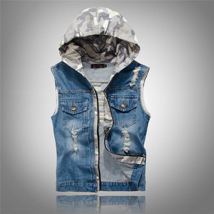 Men's Ripped Hooded Cowboy Waistcoat-Move Position