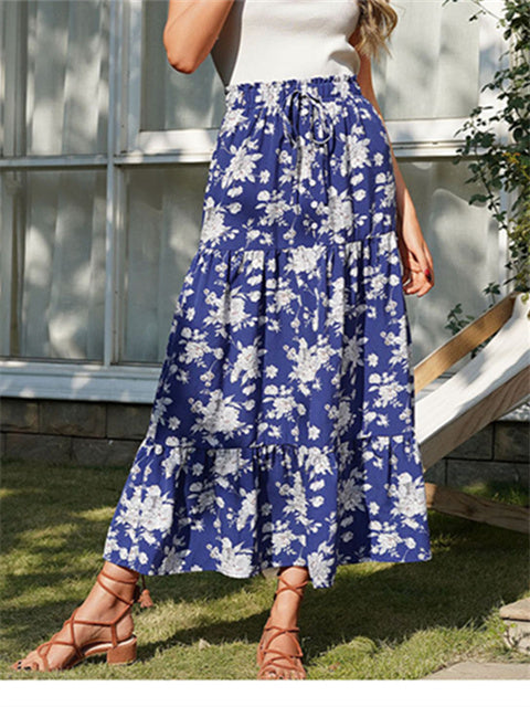 Elastic Floral Print Summer Split Skirt-Move Position