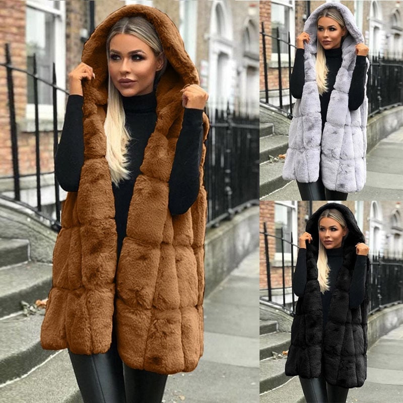 Moveposition™ Hooded Jacket Faux Fur Ladies Vest Cardigan-Move Position