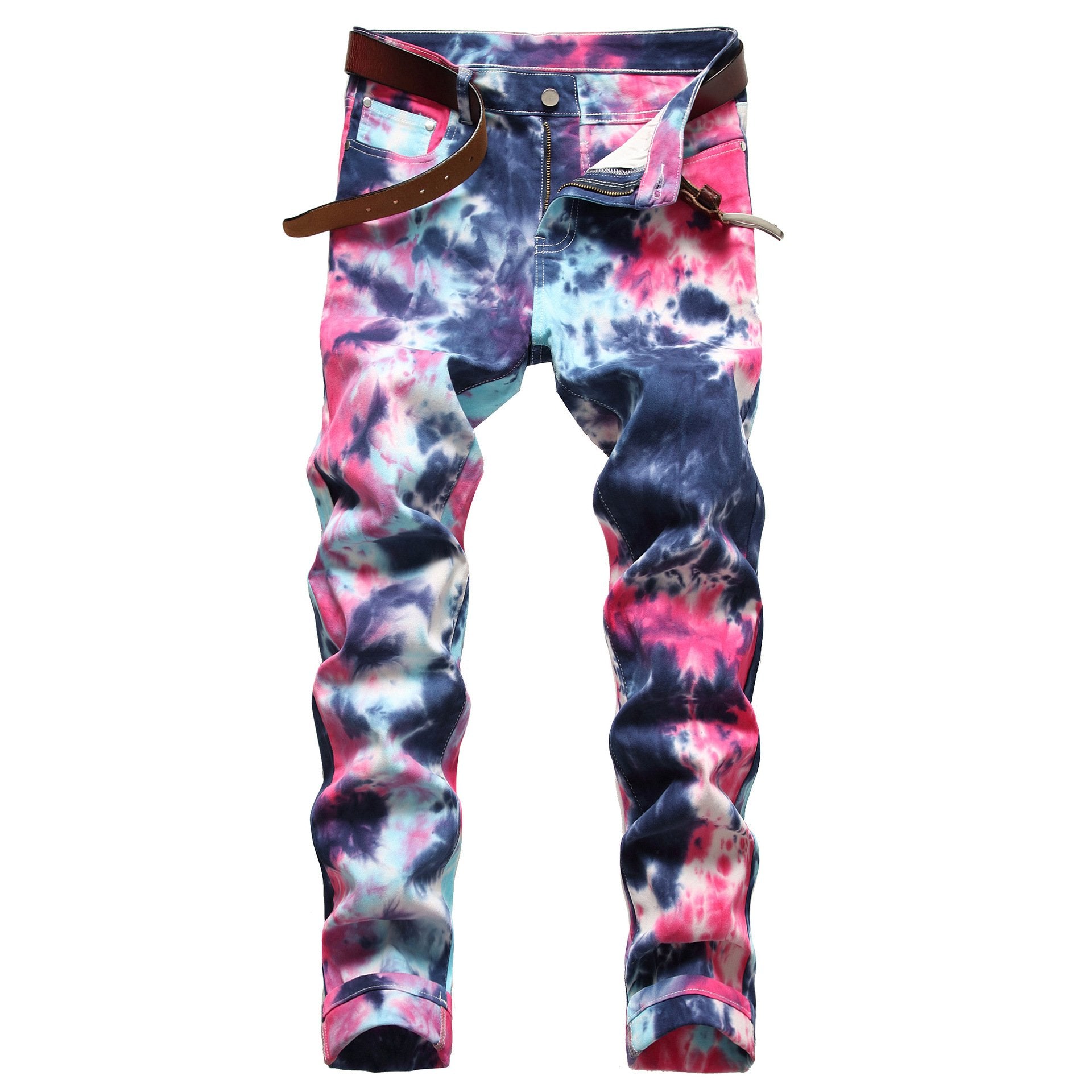 Personalized fashion tie-dye colorful stretch straight-leg jeans-Move Position