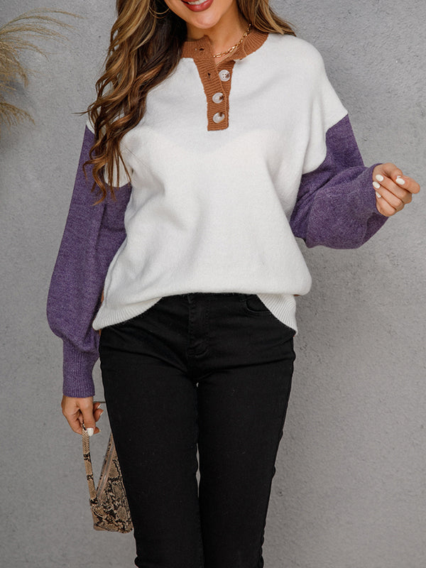Button Up Pullover Knitted Sweater-Move Position