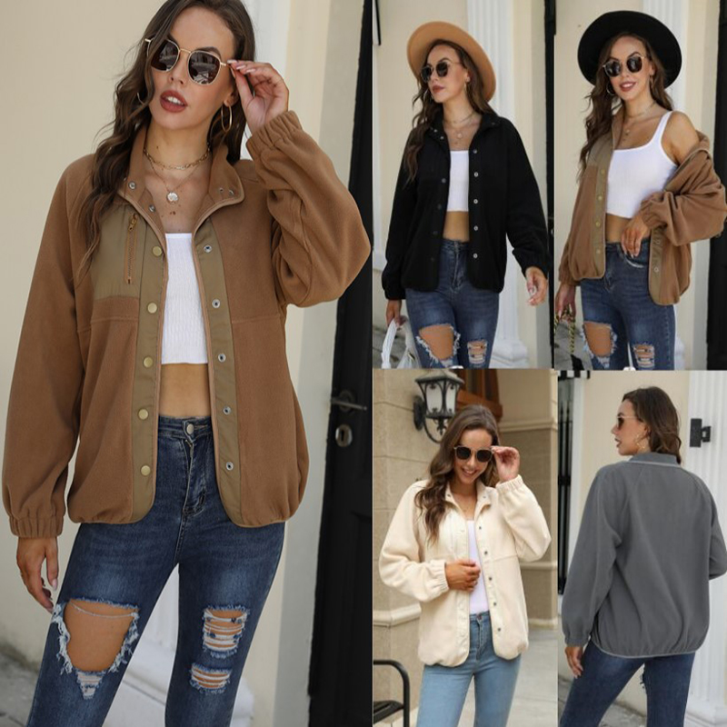 Color Contrast Plush Casual Jacket