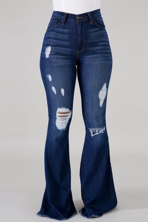 90s Vintage High Waist Ripped Flare Leg Jeans-Move Position