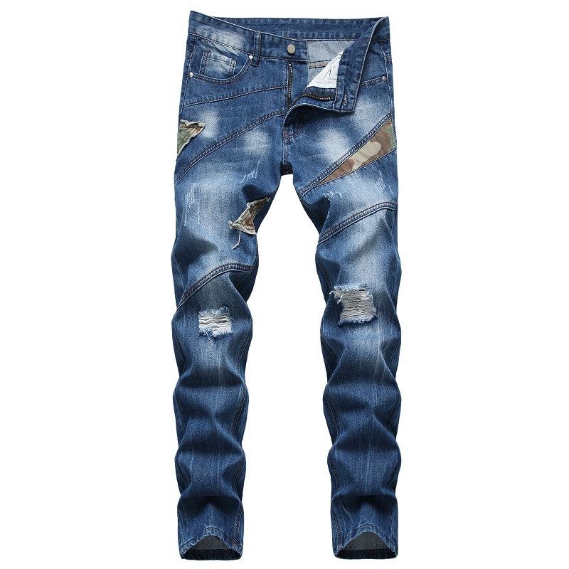 Camouflage Stitching Straight Jeans-Move Position