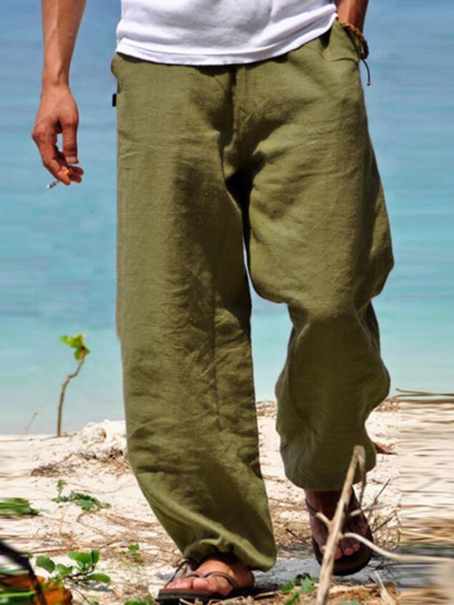 Men's cotton and linen casual trousers-Move Position