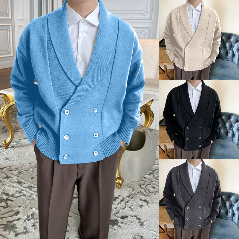 Gentleman Autumn And Winter Double Button Knitted Cardigan-Move Position