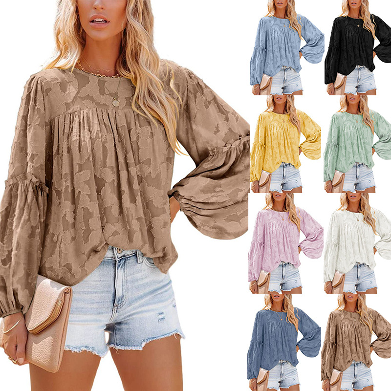 Moveposition™ Summer Flare Floral Lace Casual Crewneck Pullover Blouse-Move Position