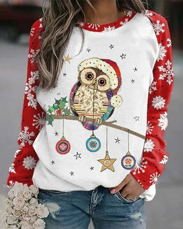 Moveposition™ Happy Christmas Owl Printed Women's Sweatshirt-Move Position