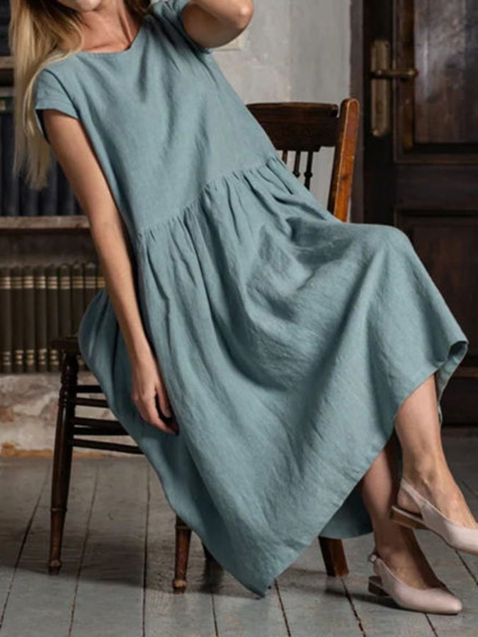 Loose Cotton And Linen Dress-Move Position