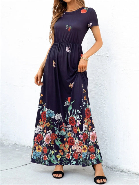 Stylish Floral Print Maxi Dress-Move Position