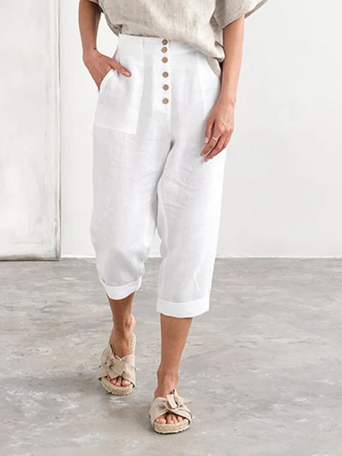 Solid Color Casual Mid-Length Pants-Move Position