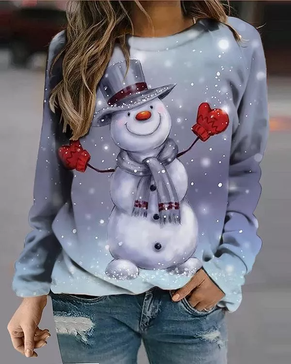 Moveposition™ Snowman Print Christmas Sweatshirt-Move Position