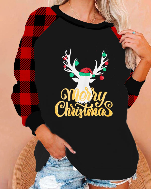 Moveposition™ Christmas Antlers Print Round Neck Sweatshirt-Move Position
