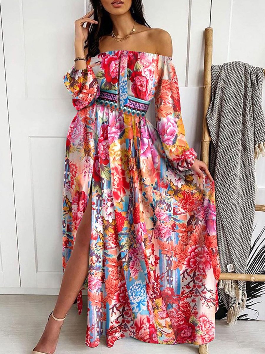 Elegant Tube Top Three-color Printed Dress-colinskeirs