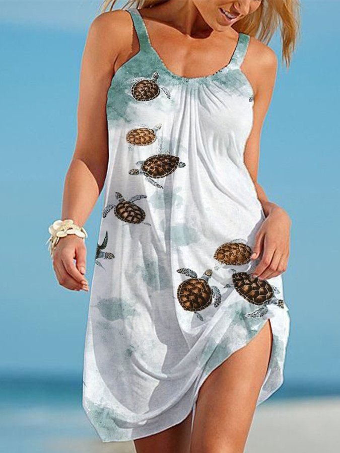 Women's Cute Sea Turtle Print Beach Dress-colinskeirs