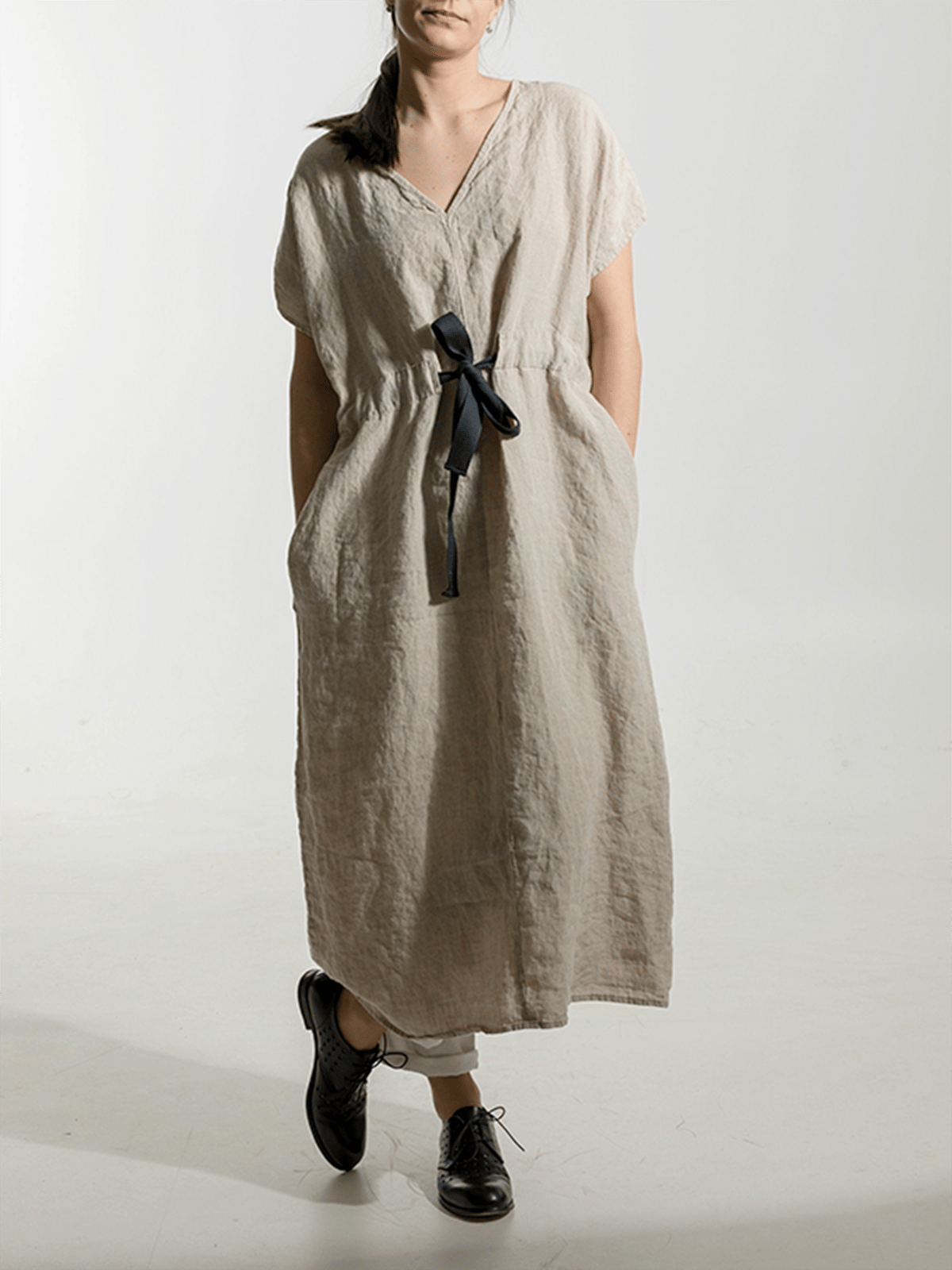 Women's Elegant V-Neck Waist Cotton Dress-colinskeirs