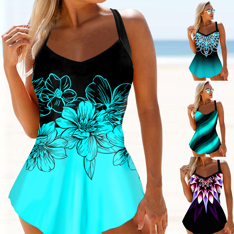 Women Plus Size Beachwear Swim Tankini Monokini Swimwear Two Pieces Swimsuits Womens Tankinis Printed Beach Summer Swimdress-colinskeirs