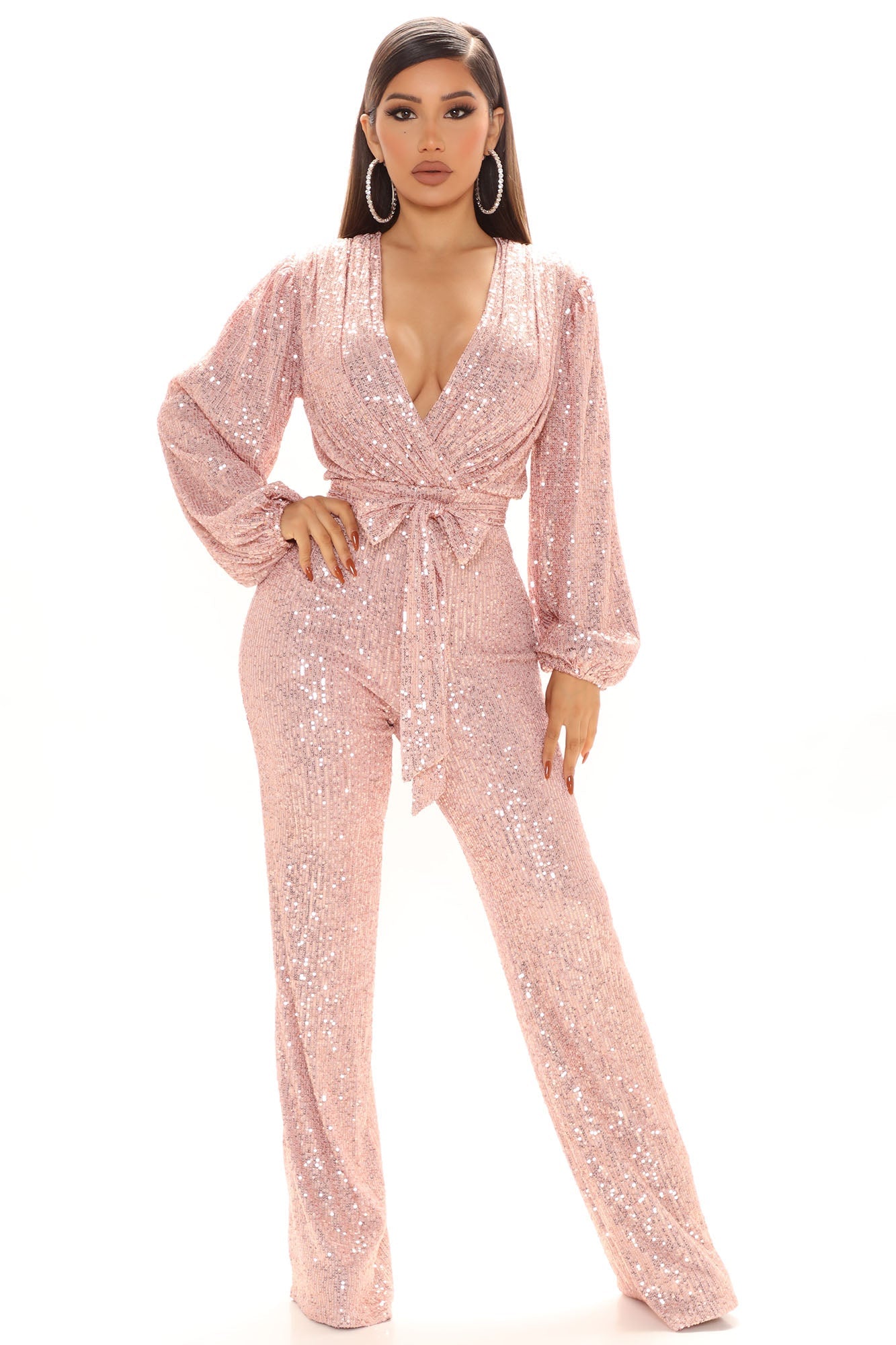 Step My Way Sequin Jumpsuit - Pink-colinskeirs