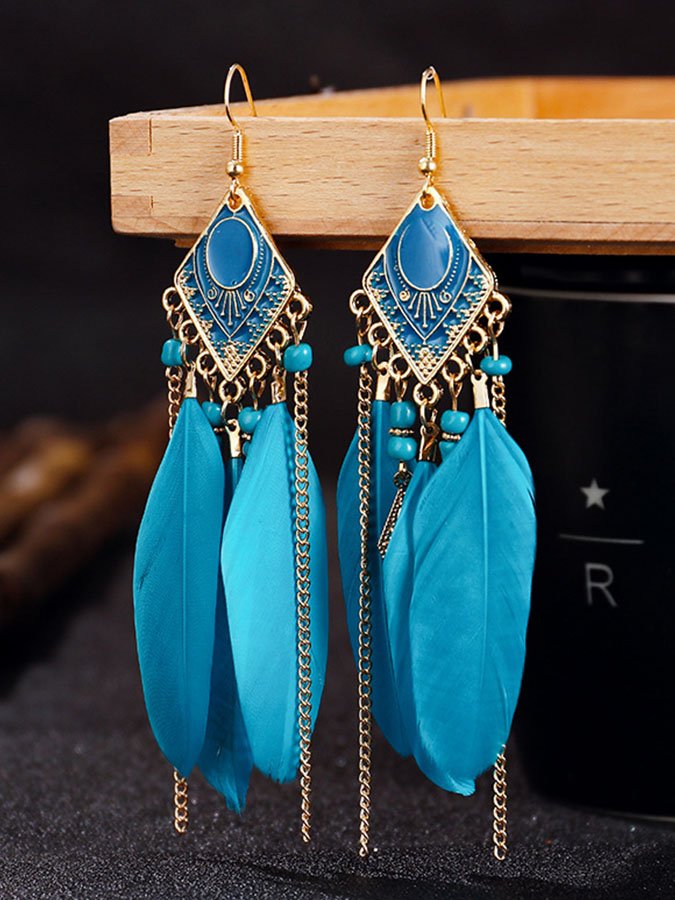 Boho Vintage Feather Earrings-colinskeirs