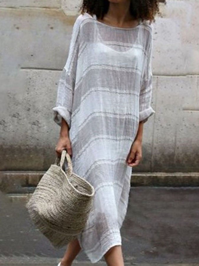 Casual Striped Linen Dress-colinskeirs
