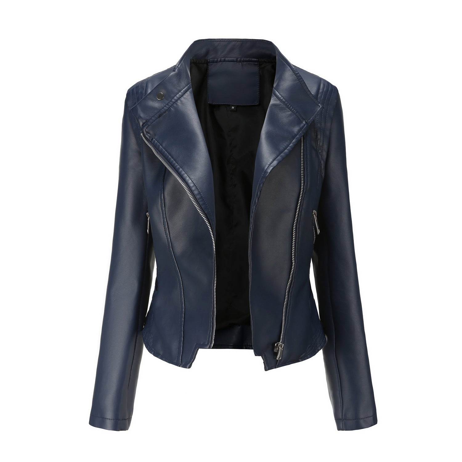 Lapel Ladies Slim Fit PU Leather Jacket-colinskeirs