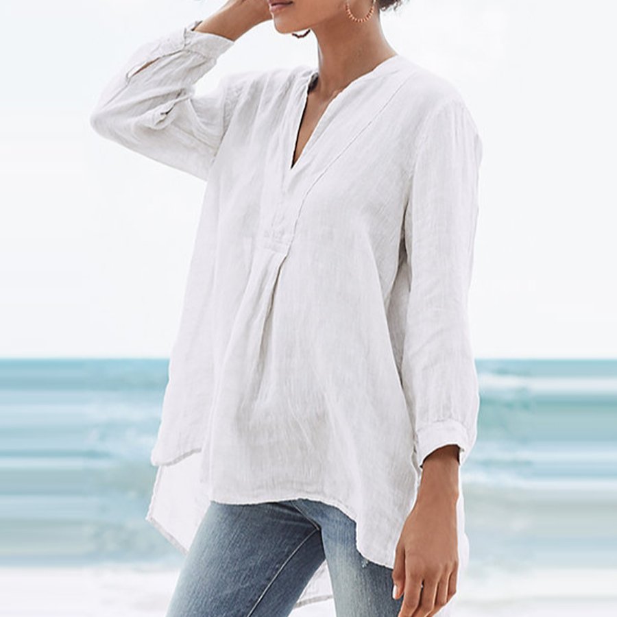 Ladies Casual Simple Style Cotton Linen Shirt-colinskeirs