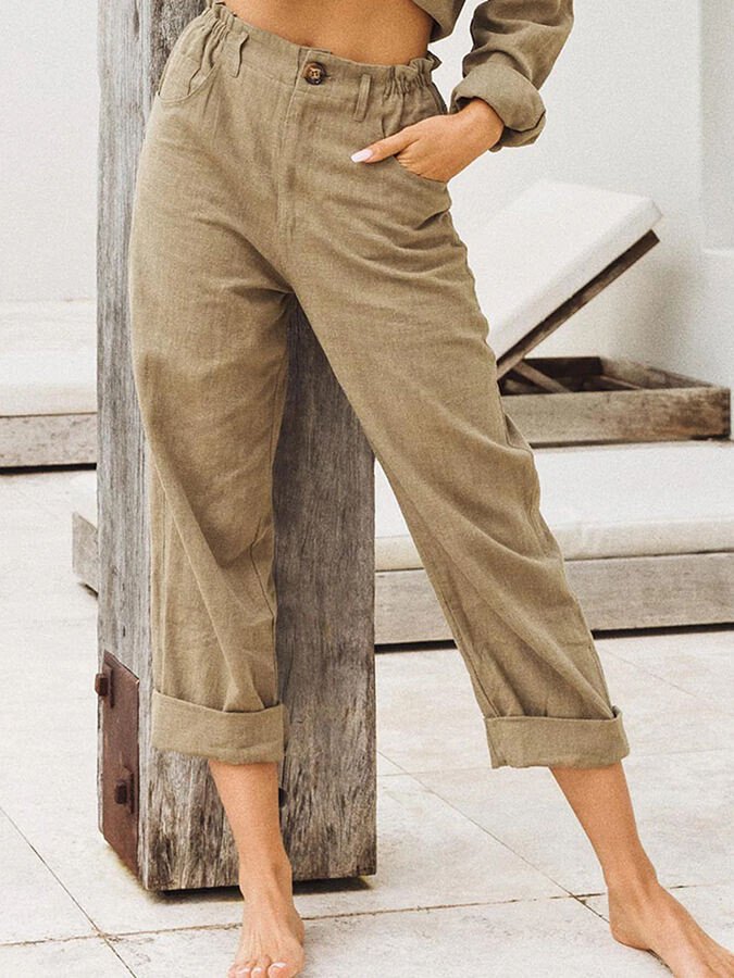 Women's Cotton Linen Loose High Waist Casual Trousers-colinskeirs