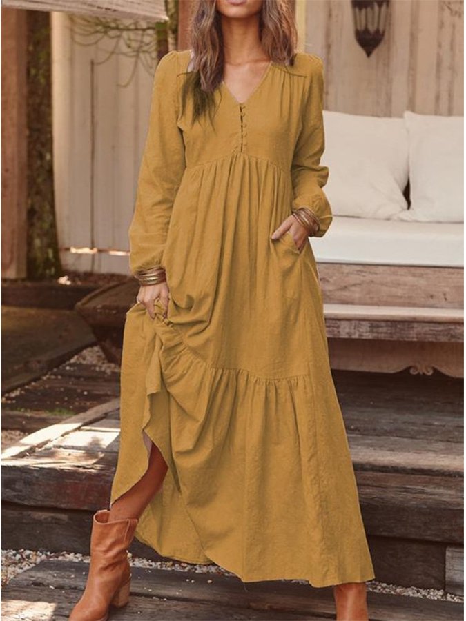 Solid Color Pleated Dress-colinskeirs