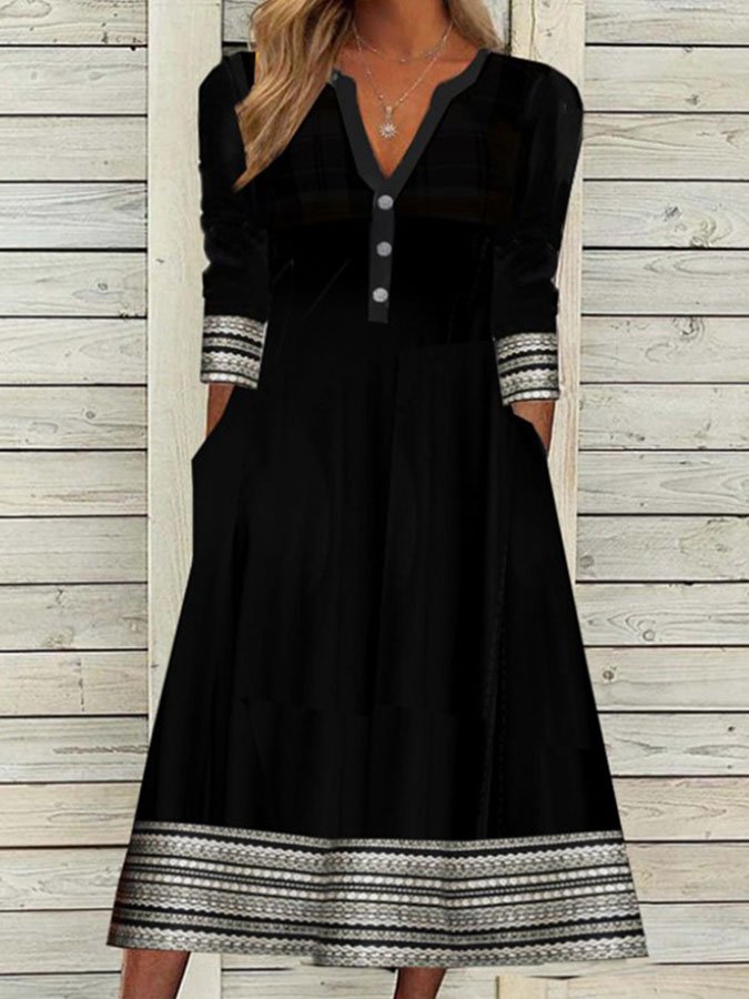 Casual V-Neck Print Dress-colinskeirs