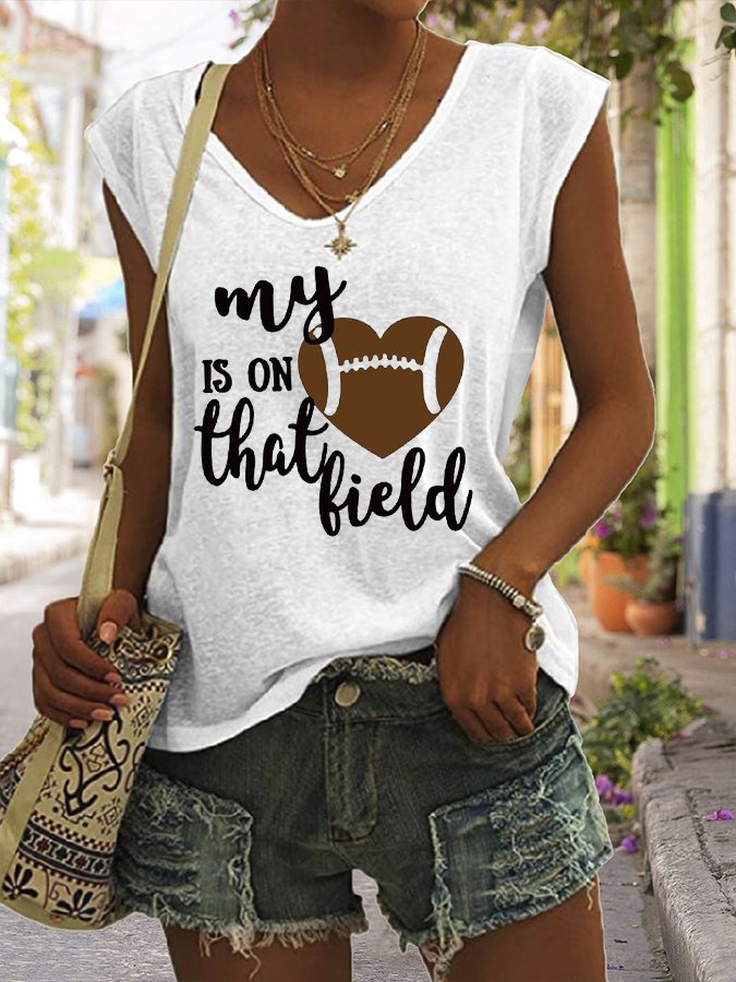 Women&#039;s My heart is on that field Football Printed Sleeveless Tee-colinskeirs
