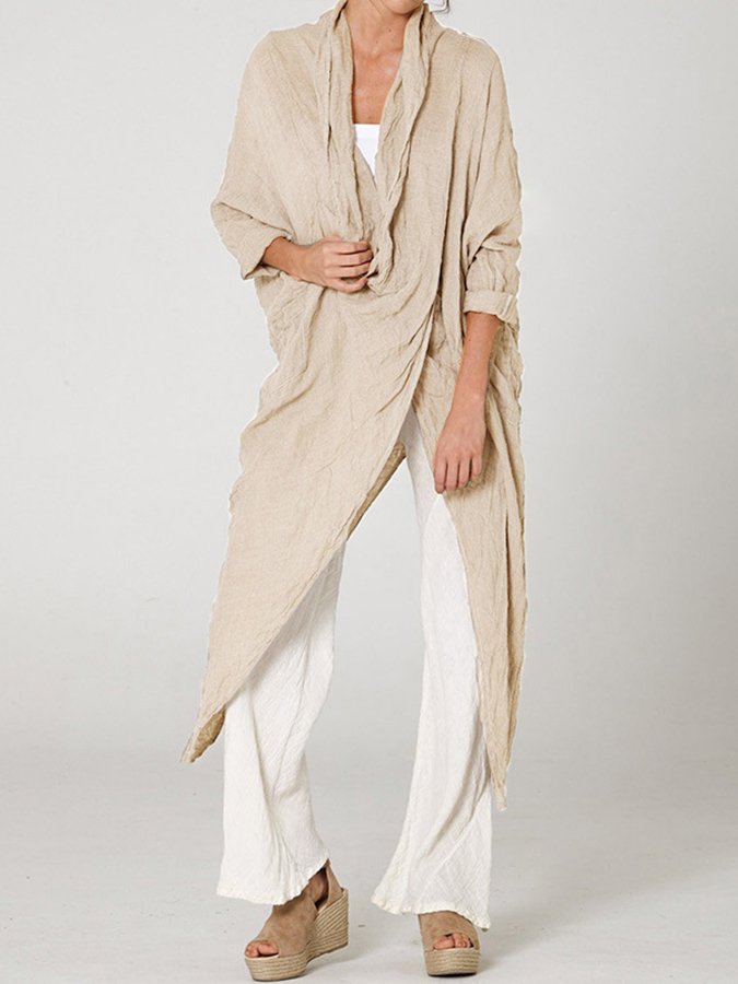 Women's Vintage Long Sleeve Pile Collar Asymmetrical Long Shirt-colinskeirs