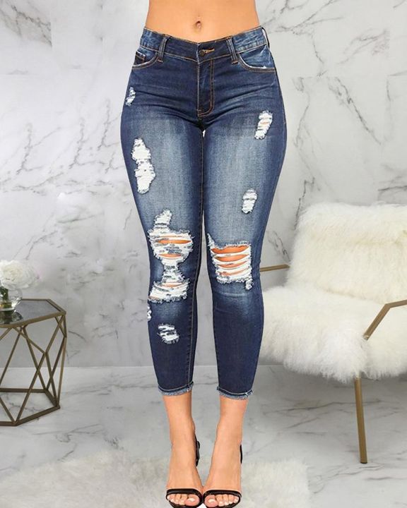 Distressed Mid Waist Cropped Jeans-colinskeirs