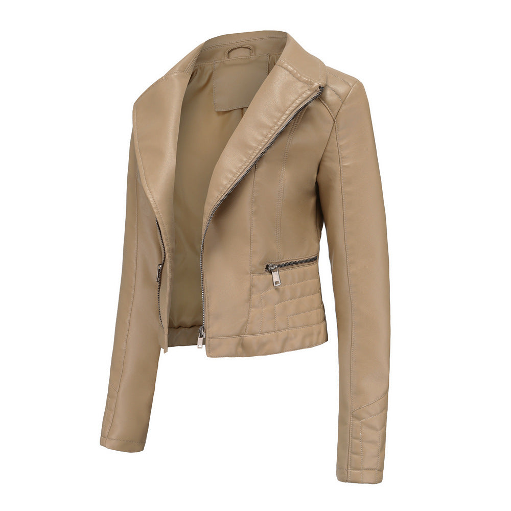 Lapel Washed PU Leather Jacket-colinskeirs