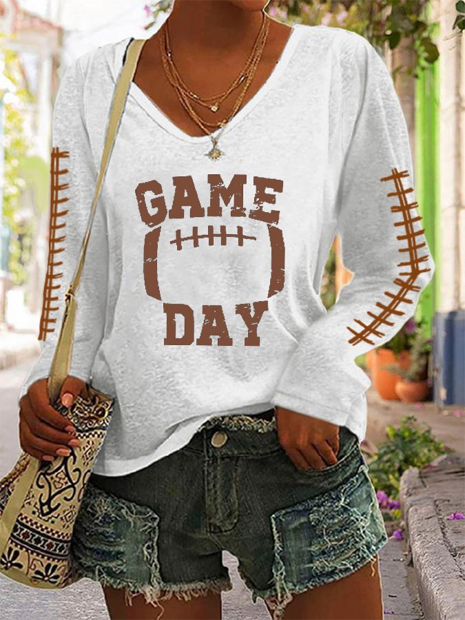 Women&#039;s Game Day Football Lover Casual Long-Sleeve T-Shirt-colinskeirs