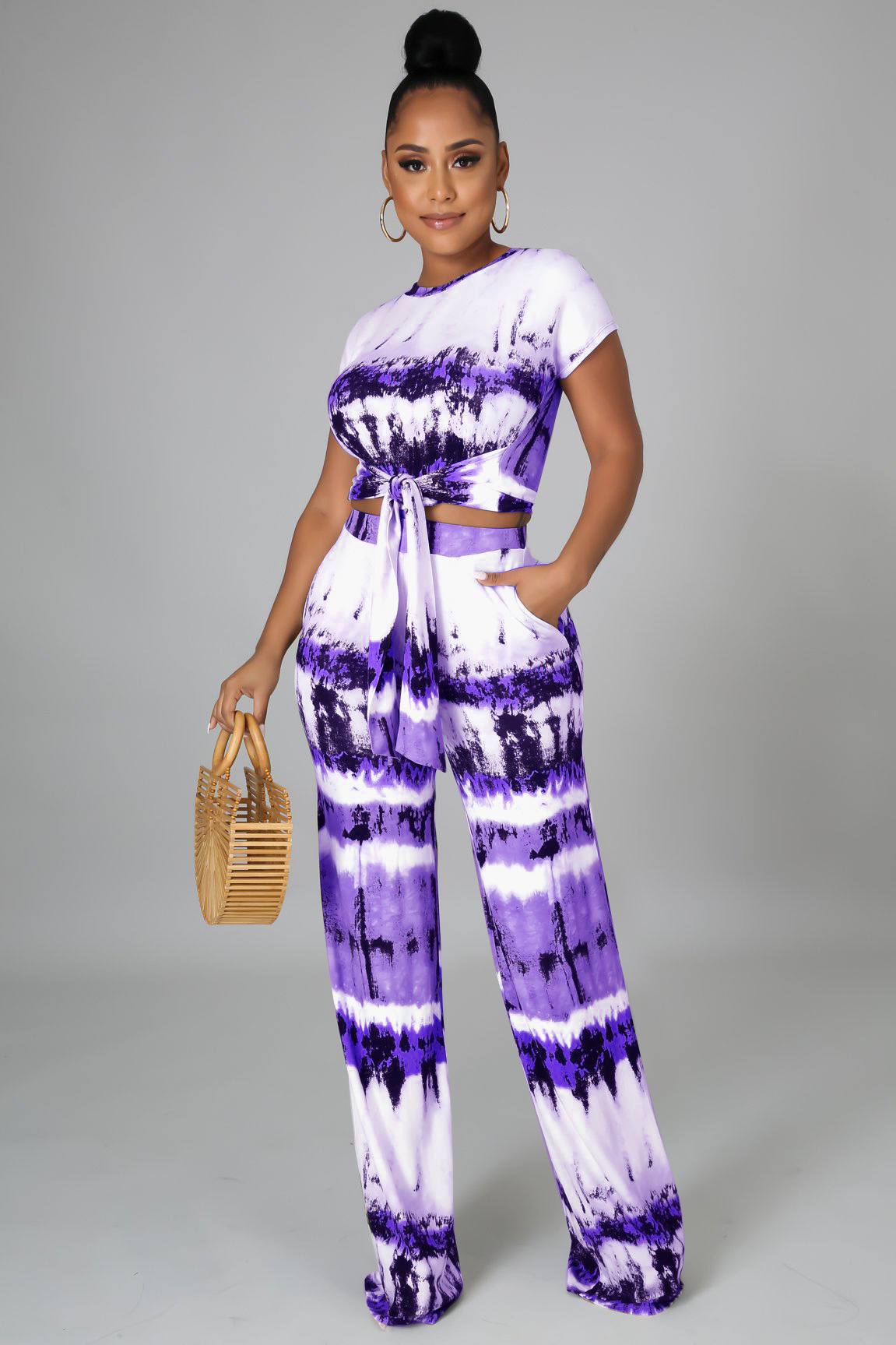 Printed tie-dye tie trousers and T-skir suit