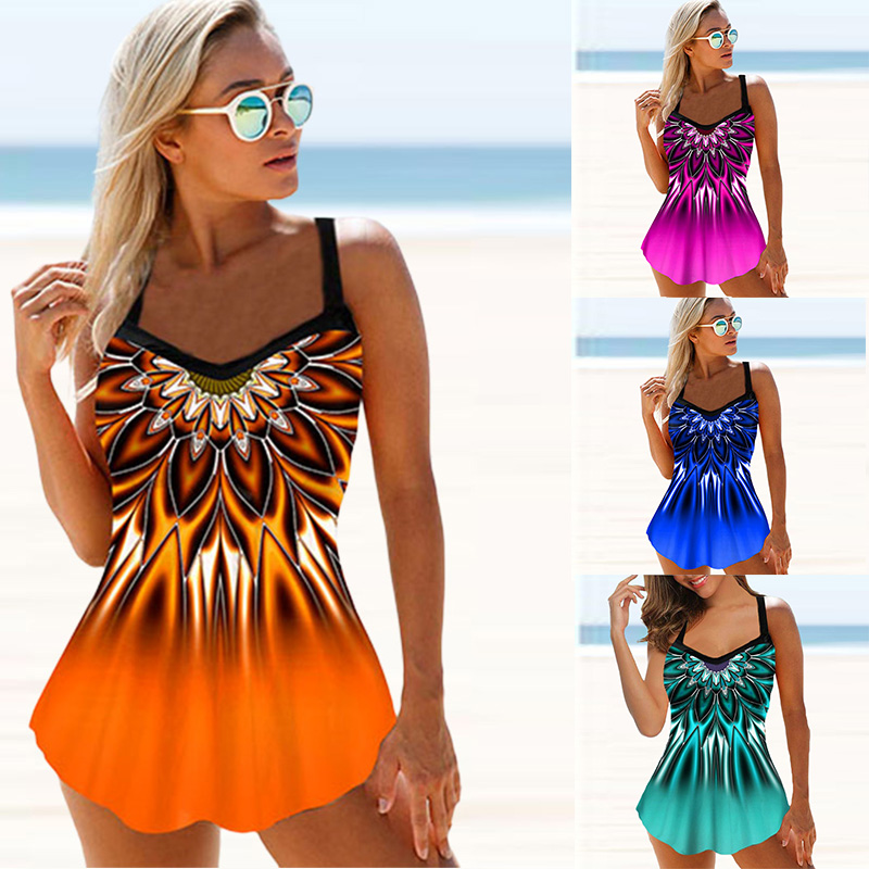 Women Beachwear Swim Tankini Monokini Swimwear Bathing Suit Two Pieces Swimsuits Plus Size Tankinis Printed Summer Swimdress-colinskeirs