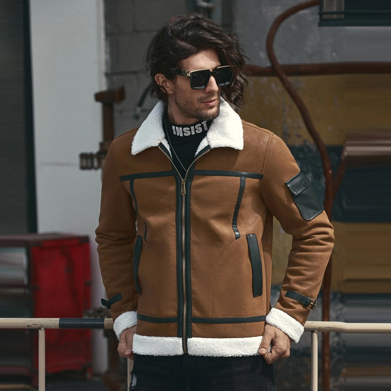2022 New men's fleece leather jacket