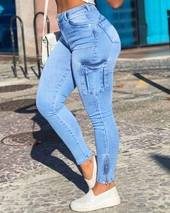 Flap Pocket Zipper Side Skinny Jeans-colinskeirs