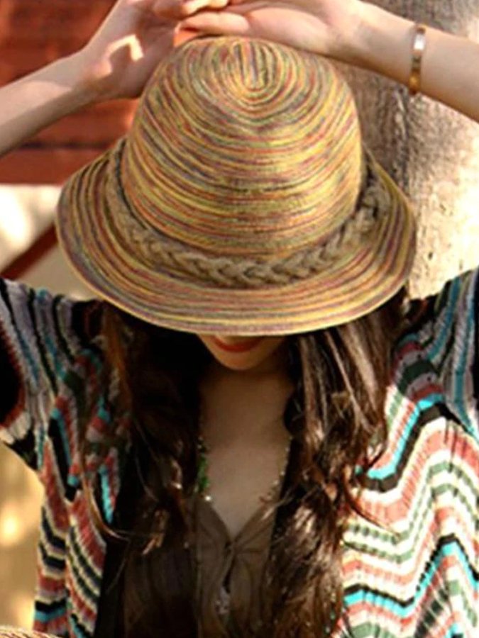 Summer Travel Sunscreen Beach Straw Hat Rainbow Sun Hat-colinskeirs