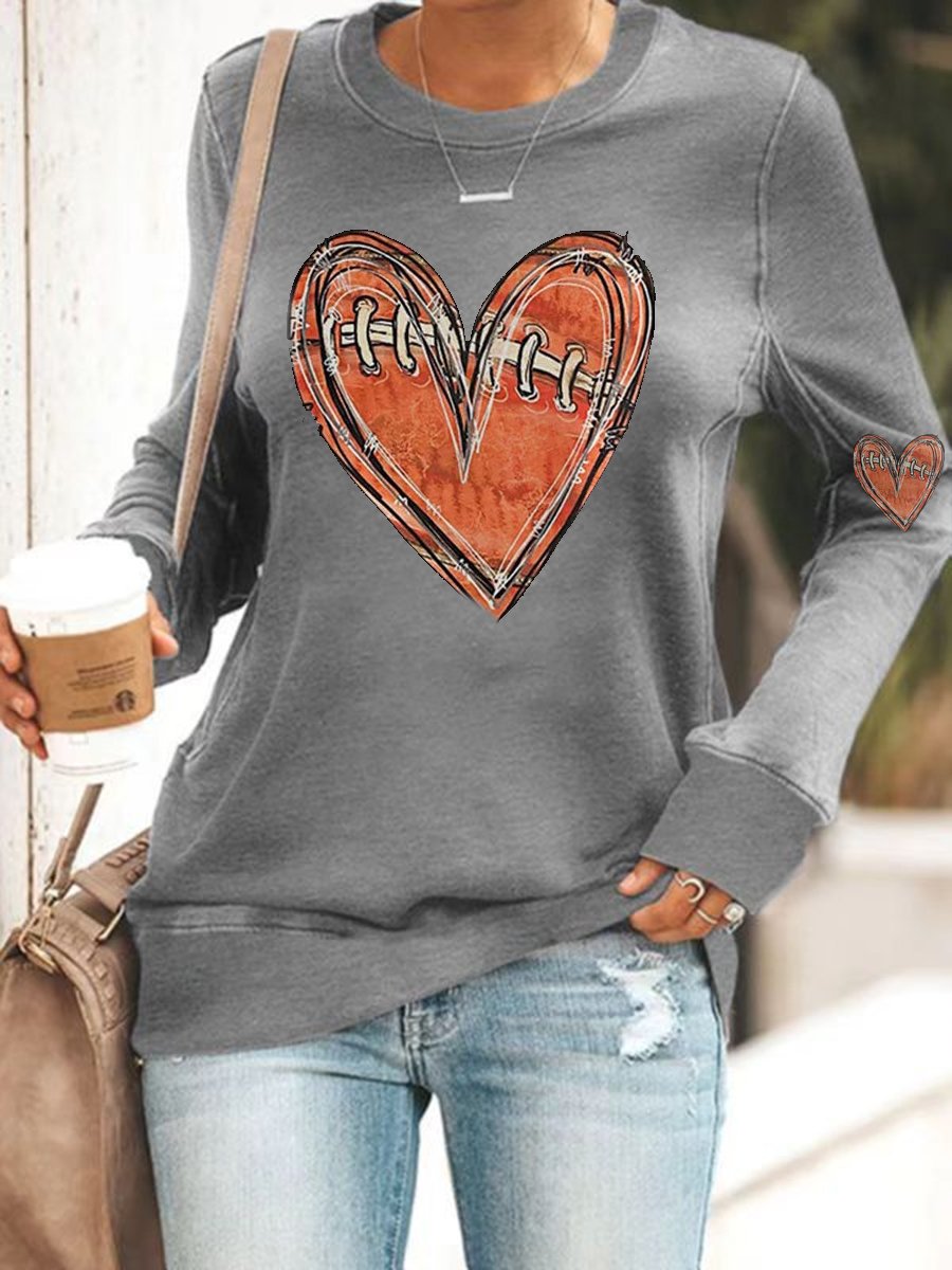 Women&#039;s Football Heart Sleeve Print Top-colinskeirs