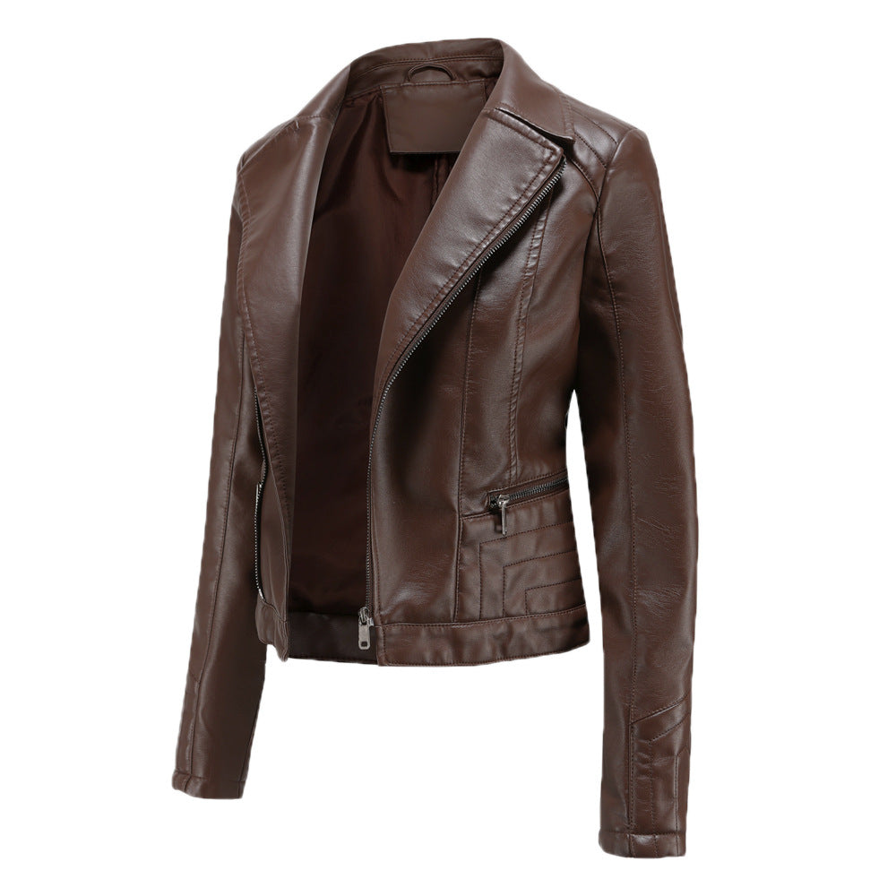 Lapel Washed PU Leather Jacket-colinskeirs