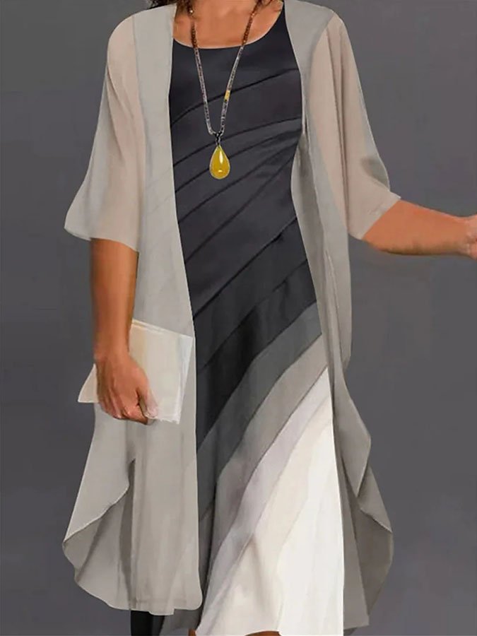 Elegant Two Piece Chiffon Print Dress-colinskeirs
