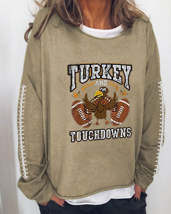 Women&#039;s Funny Football TOUCHDOWNS Print Sweatshirt-colinskeirs
